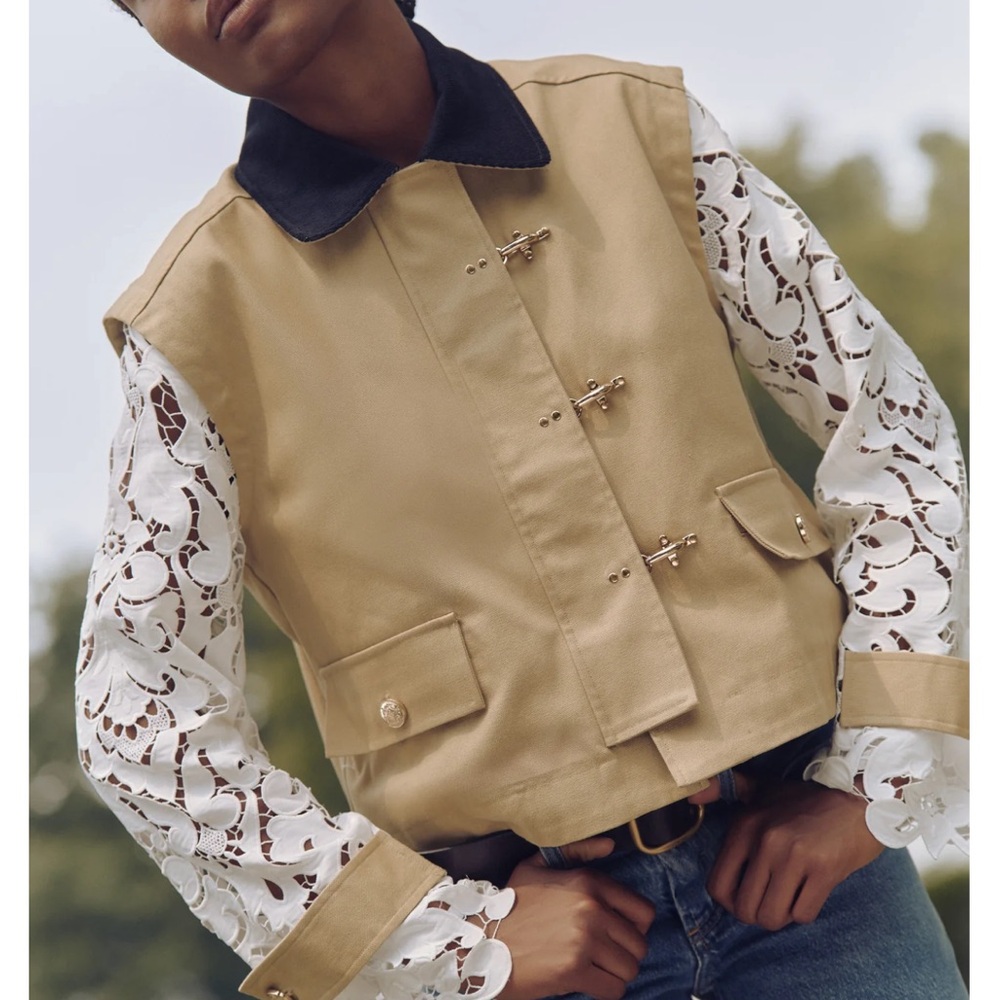 Hill House Tan Vest with Lace Sleeves